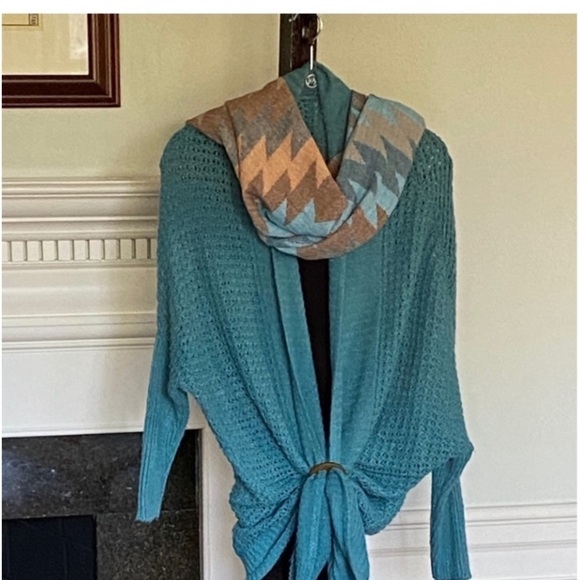 Oversized Cardigan Waffle Knit Teal Open Front Abercrombie & Fitch Cardigan - Picture 8 of 12